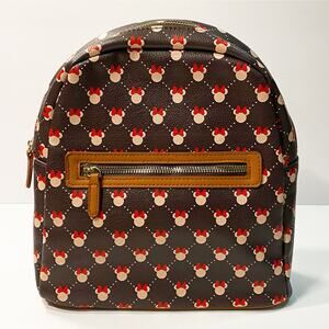 Disney Minnie Mouse Patterned Brown Faux Leather Vinyl Mini Backpack Travel Bag